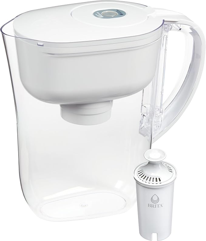 Silonn Ice Maker Countertop & Brita Water Filter Pitcher for Tap and Drinking Water with 1 Standard Filter, Lasts 2 Months, 6-Cup Capacity, BPA Free, White