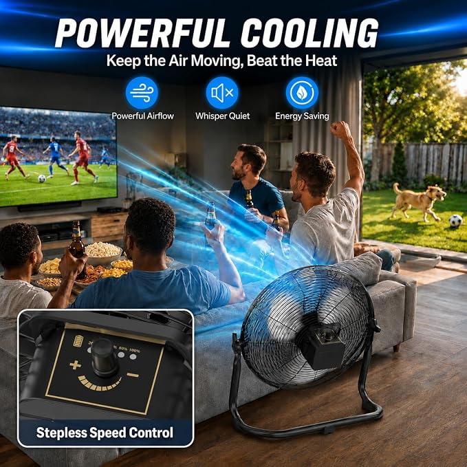 18" Solar Powered Fan - Rechargeable Floor Fan with Solar Panel & AC Charging, 60H Runtime Battery, Cordless Portable Outdoor Fans for Home Camping RV Patio Gazebo Greenhouse Power Outage