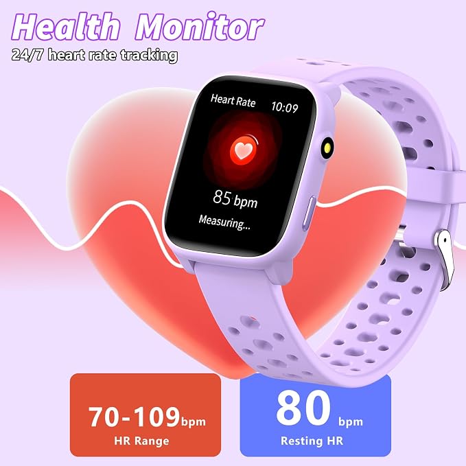 Smart Watch for Kids, 1.83" Fitness Tracker Watch Pedometer, Heart Rate, Sleep Monitor, IP68 Waterproof, Pedometer, Puzzle Games with/Without APP for Girls Boys Teens 6-16
