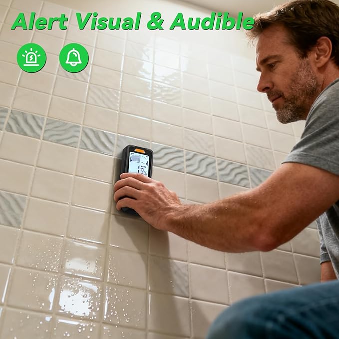 Pinless & Pin-Type Moisture Meter for Wood, Drywall & Concrete | Digital Moisture Tester, Audible Alarm, HOLD Function, Ideal for Firewood, Lumber, Home Inspections