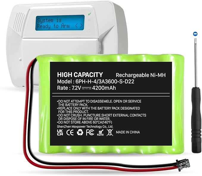 Upgraded Replacement Battery for ADT DSC IMPASSA 9057 SCW9055 SCW9057 BH7236-SS 17000145 17000152 Wireless Home Security System Alarm Control Panel DSC 6PH-H-4/3A3600-S-D22 Ni-MH (2 Pin Connector)