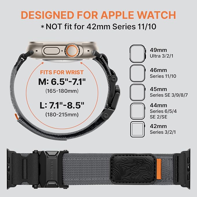 Bandletic Magnetic Nylon Band Compatible with Apple Watch Bands, Rugged Breathable Durable Replacement Straps for iWatch Ultra3/2 49mm,Series 11 10 46mm, 9/8/7 45mm, SE3/6/SE/5/4 44mm, 3/2/1 42mm