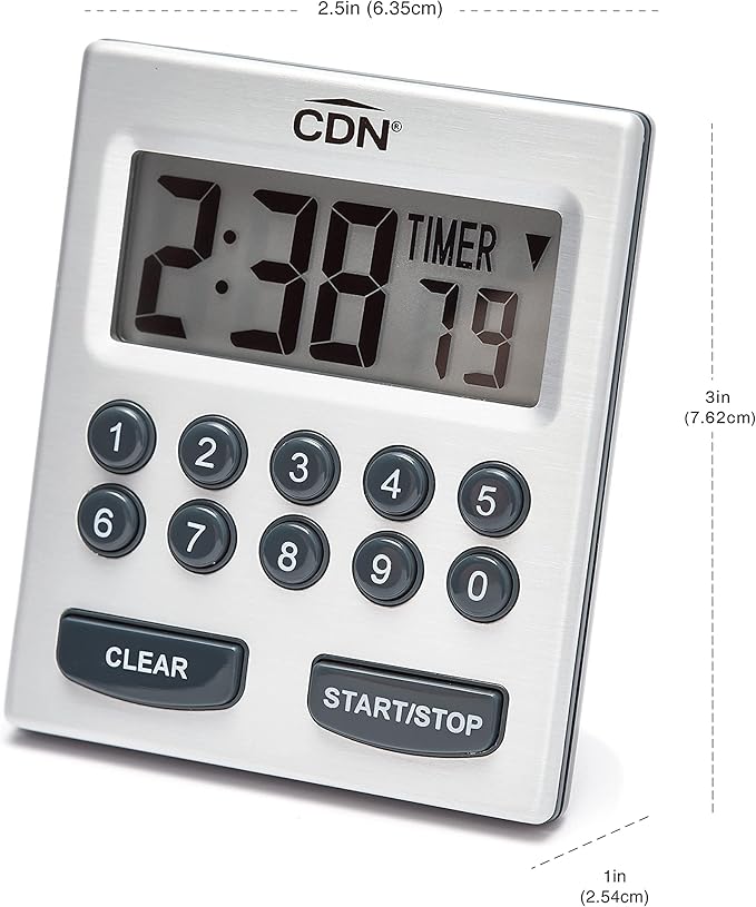 CDN Direct Entry 2- Alarm Digital Kitchen Timer | Counts Up & Down, 10 Hours by Hours, Minutes & Seconds, Big Digit, Loud & Long Audio/Vibrate Alarm, Stand, Hang, Magnet Mounting - TM30