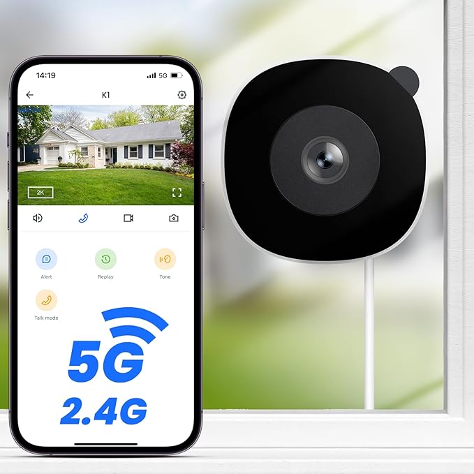 INFIYA 2K Window Cameras for Home Security- 5Ghz & 2.4Ghz WiFi Window Camera, Color Night Vision, Motion & Human Detection, Continuous 24/7 Recording, Cloud(Optional) & Local Storage, K1 1P