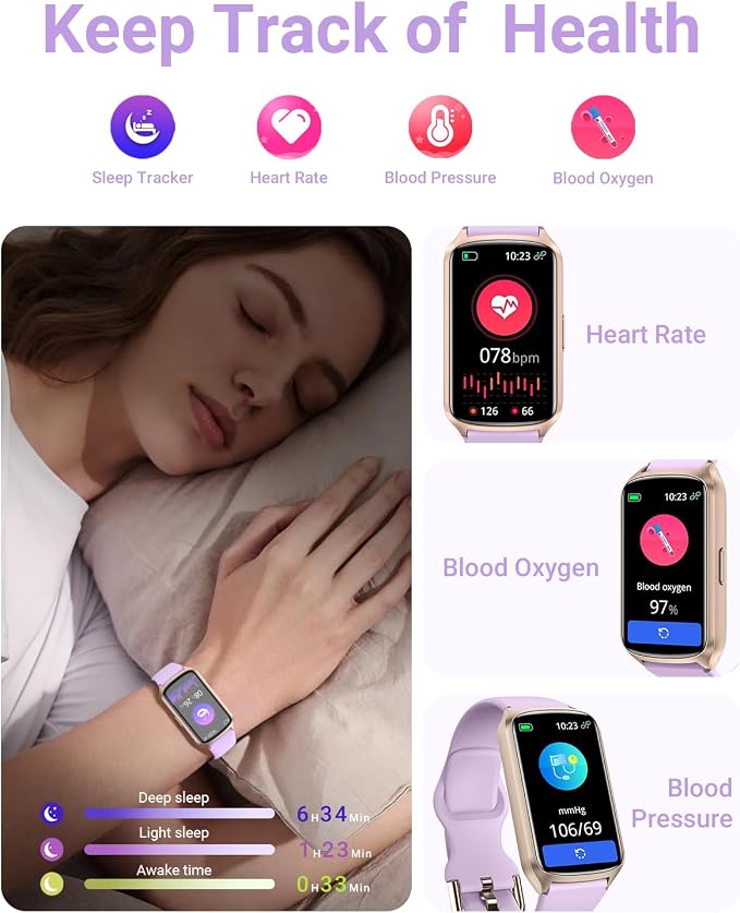 Amzhero Health Fitness Tracker with 24/7 Heart Rate, Blood Oxygen, Blood Pressure, Sleep Tracker, 5ATM Waterproof Activity Trackers with Step Tracker, Pedometer (S & L Bands Included)