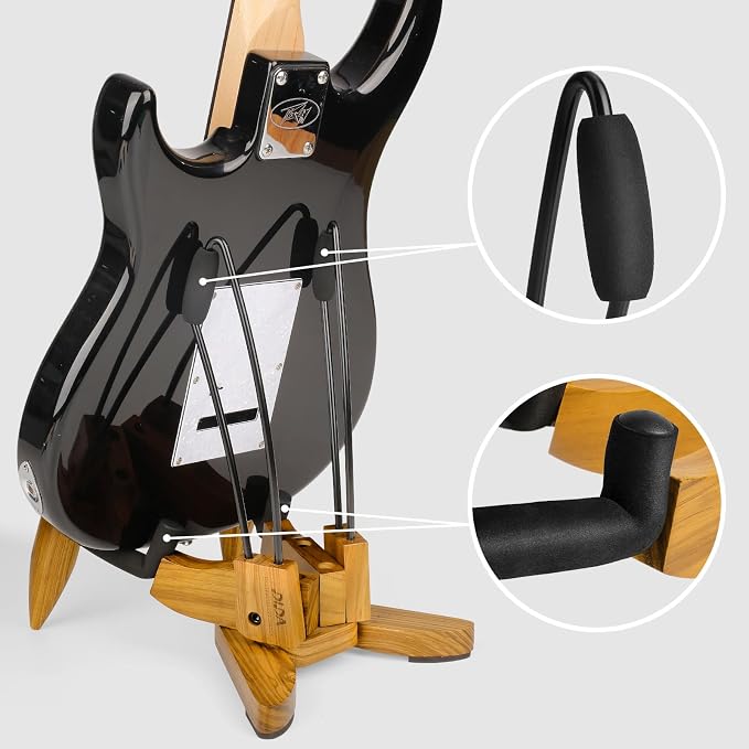 DIDA Guitar Stand for Electric Guitar, Wooden Guitar Stand, Portable Traveling Stand For Electric Guitar and Bass, Single Guitar Stand, Non Slip, Soft Foam Padded Arms (Zebrawood)