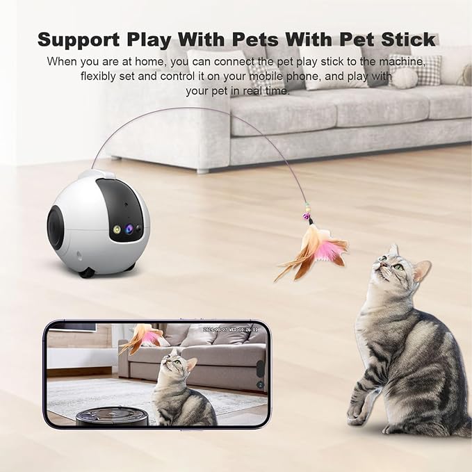 Movable Pet Camera 1080P HD Pet Camera Two Way Audio 10000mAh Battery Pet Monitoring Camera Remote APP Control Camera with Night Vision Interactive Cat Camera Companion Robot