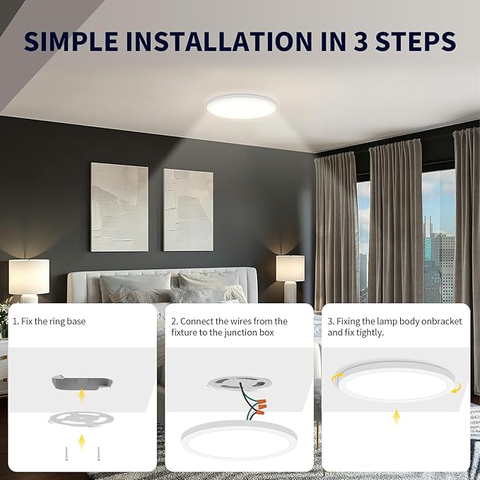 mw 16 Inch Flush Mount Ceiling Light, 30W, 120V, 5CCT 2700K/3000K/3500K/4000K/5000K, Dimmable Ultra Slim Modern LED Ceiling Light, Damp Location for Bedroom, Kitchen, Laundry Room, ETL Listed