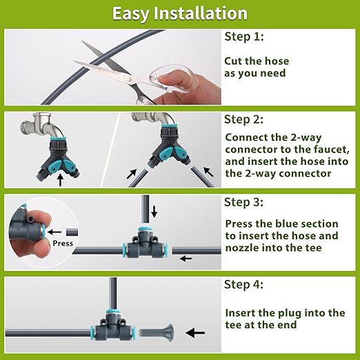100FT 1/4" Quick-Connect Drip Irrigation System Kit, Automatic Garden Watering System with 16 Pcs Adjustable Spray Nozzles for Garden, Greenhouse, Yard, Lawn
