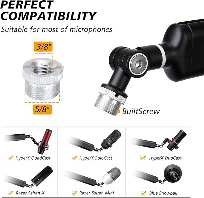 SUNMON Shure SM7dB Boom Arm with Pop Filter - Adjustable Mic Arm Compatible with SM7dB Microphone, Noise reduction Mic Windscreen, Weighted Metal Height adjustment Mic Stand for Shure Microphone