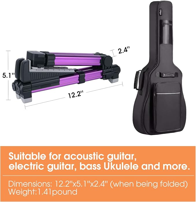 ENO MUSIC Alumium Alloy A-Frame Universal Folding Acoustic Guitar Stand, Suitable for Electric Bass Guitars, Purple