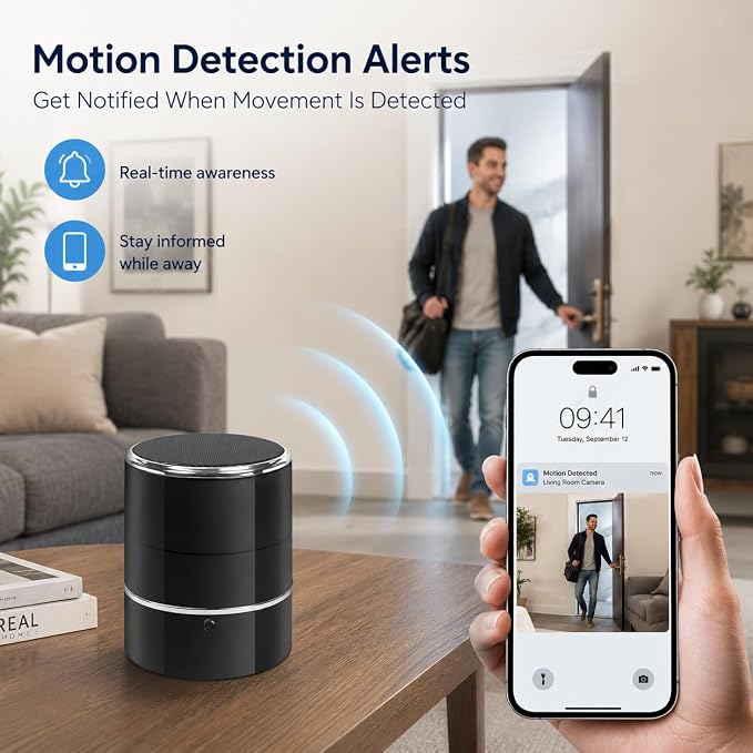 SOPKVL Bluetooth Speaker Dome Camera, 240° Ultra-Wide Angle Lens | WiFi Live Viewing, Motion Detection, Home Office Security, 2.4/5G