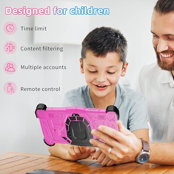 Kids 7 Inch Tablet-Android 14 Tablet for Ages(3-12),Octa-Core,10G RAM+64GB ROM,WiFi6, Bluetooth 5.0,Parental Controls,Google Play,Gift for Kids,Kid-Proof with Shockproof Case-Pink