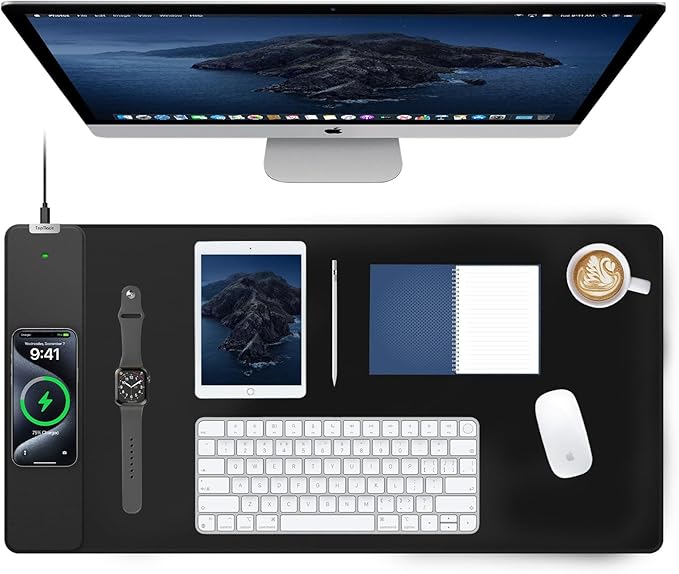 TopMade Wireless Charging Mouse Pad, Gaming Mousepad with Ultra-Smooth Surface, Non-Slip Base, Waterproof Computer Desk Pad, 31.5"x15.8" XXL Large Desk Mat for MacBook, PC, Laptop