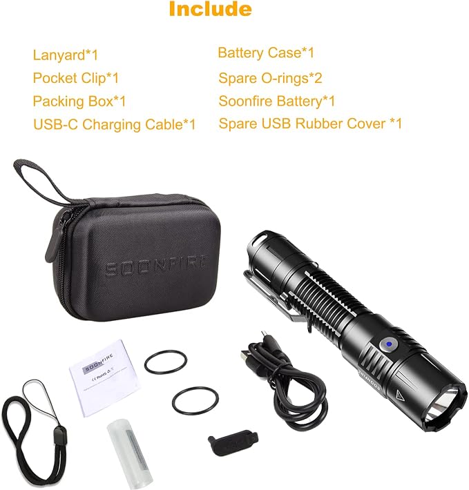 MX75 2530 Lumen LED Tactical Flashlight Law Enforcement, 390 Yards Beam Distance USB-C Rechargeable Pocket Flashlight with Battery