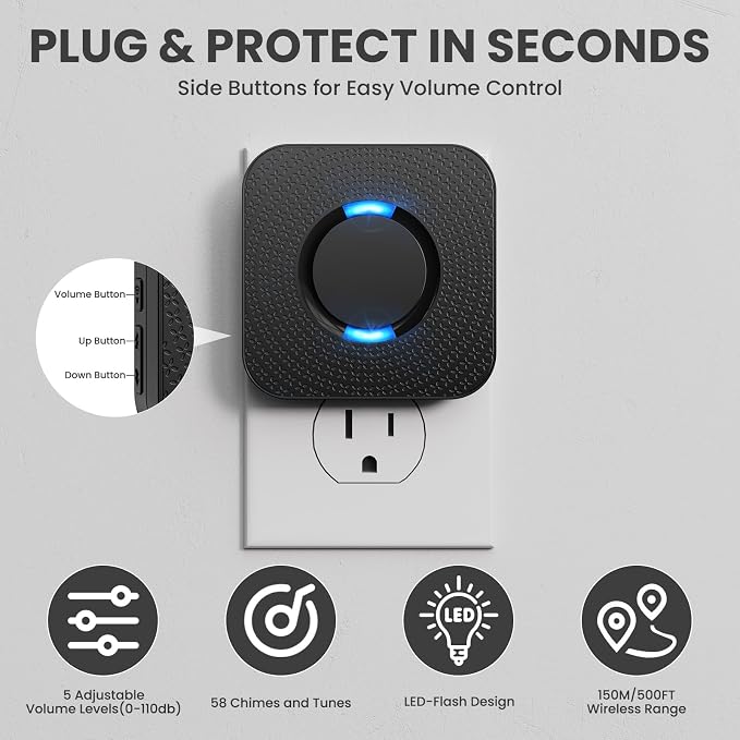 Wireless Motion Sensor LED Light - Motion Detector Alarm Chimes Door Sensor with 500 FT Range Security Alert Monitor System for Home, Business, Store, Office, School