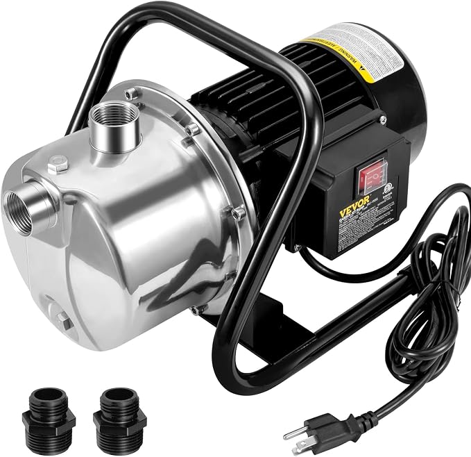 VEVOR Shallow Well Pump, 1.1 HP 115V, 978 GPH 131 ft Height, 40psi Max Pressure, Portable Stainless Steel Sprinkler Booster Jet Pumps for Garden Lawn Irrigation system, Lake Fountain, Water Transfer