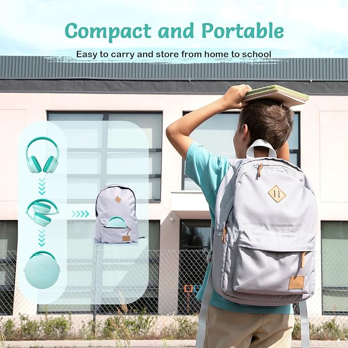 TONOSHARK Kids Bluetooth Headphones with Active Noise Cancelling, Wireless Over-Ear Headphones for Boys Girls, Foldable, Adjustable,40H Playtime, Mic for School Travel (Mint Green)