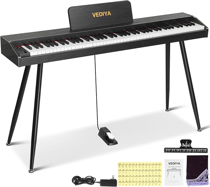 Digital Piano Keyboard 88 key,Semi-Weighted Electric Piano,Full Size Acoustic Piano for Beginners with,Pedal, USB-MIDI Compatibility (Black)