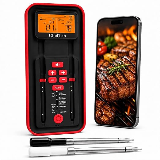 Meat Probe Thermometer Wireless with Standalone LED Display: 500FT Bluetooth, Dual Probe, No Phone or App Needed, Gift for Grillers, Smoker, BBQ Grill, Oven, Rotisserie, Air Fryer