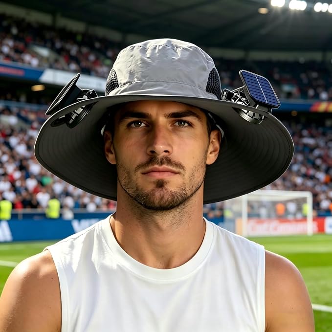 Wide Brim Solar Fan Hat for Men Women, 2026 3-in-1 Detachable Solar Powered Fan Hat, with Removable Neck Cap and Face Mask