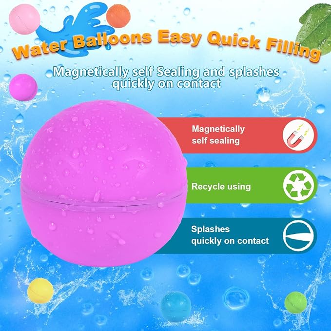 98K Reusable Water Balloons 6 Pcs with Mesh Bag, Pool Beach water Toys for Boys and Girls, Outdoor Summer Toys for Kids Ages 3-12