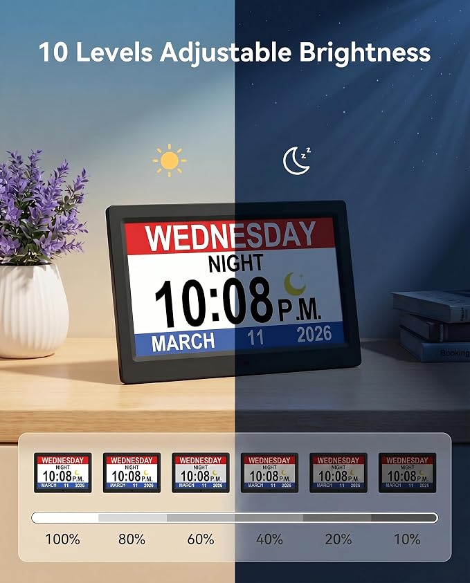 【Upgraded】11.5" Large Digtal Clock with Voice-Talking Day and Date for Seniors, 27 Alarms & Custom Reminders, 10-Level Auto Dimmer, Auto DST, 8 Colors Display Clock for Elderly Dementia Alzheimers