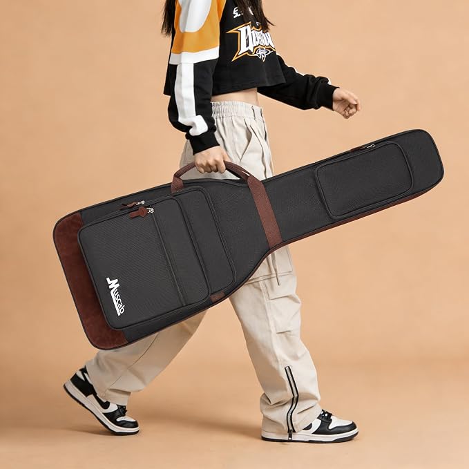 Electric Guitar Bag 0.5 Inch Padding Electric Guitar Case, Electric Guitar Gig Bag Backpack with Neck Strap and 4 Pockets, Black