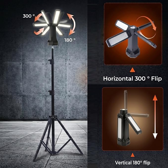 16000mAh Telescopic Camping Light, Rechargeable LED Lantern with Tripod Stand, Portable Flashlight & Power Bank, 300° Rotatable Dimmable Tent Light, Magnetic Base & SOS for Hiking, Fishing, Camping