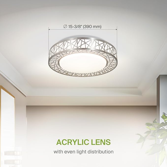 ASD 16 Inch LED Flush Mount Ceiling Light Fixture for Bedroom, 28W 1752LM 5CCT 2700K-5000K, Triac Dimmable Lights, Dining, Living Room, Kitchen Lamps, Modern Home Lighting Fixtures, Nickel, ETL