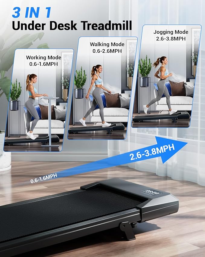 Superun Walking Pad with 6% Incline, Under Desk Treadmill for Home Office, 3 in 1 Portable Walking pad Treadmill with Remote Control, 2.5HP Quiet Mini Treadmills, 300 lbs Capacity