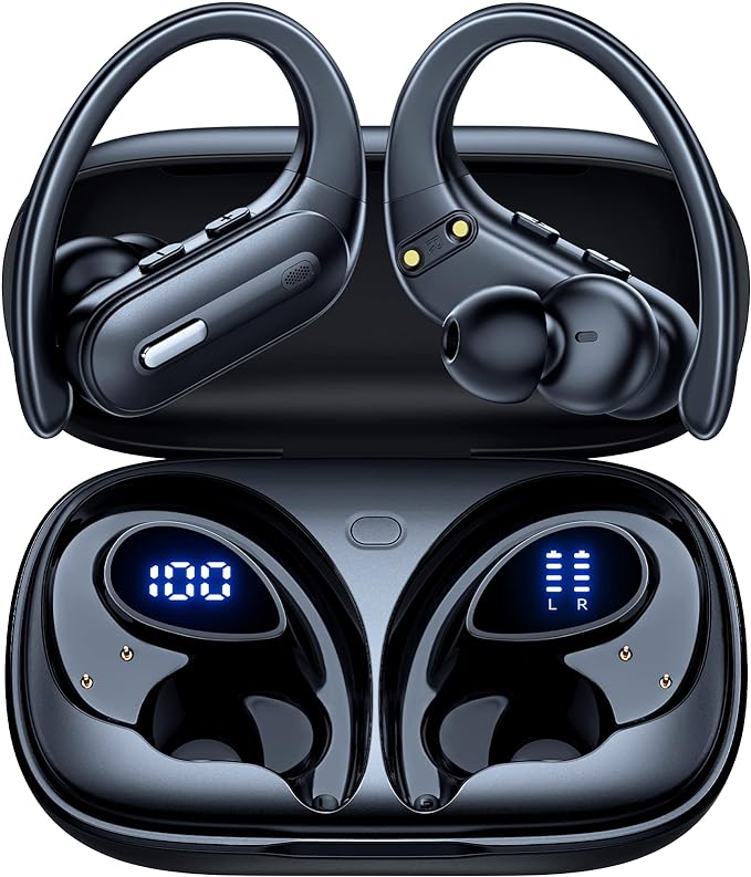 Active Noise Cancelling Ear Buds Wireless Earbuds 90Hrs Playtime Bluetooth Headphones with Hi-Res Stereo Deep Bass Power Display Earphones with Earhooks Waterproof Transparency Headset for Sports/Gym