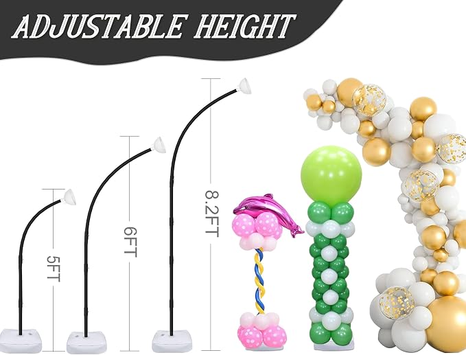 AerWo [Upgraded] Balloon Arch Kit Stand, 8.2ft+6ft Half Arch Balloon Stand with Base, Free Bending Top Balloon Arch Frame Curve for Floor, Perfect Birthday Wedding Christmas Decorations