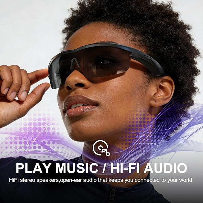 Bluetooth Audio Smart Glasses for Cycling Running Driving | Polarized Sports Sunglasses with Open-Ear Speakers, Hands-Free Calls, Voice Assistant, UV Protection, IPX5 Waterproof for Hiking Fishing