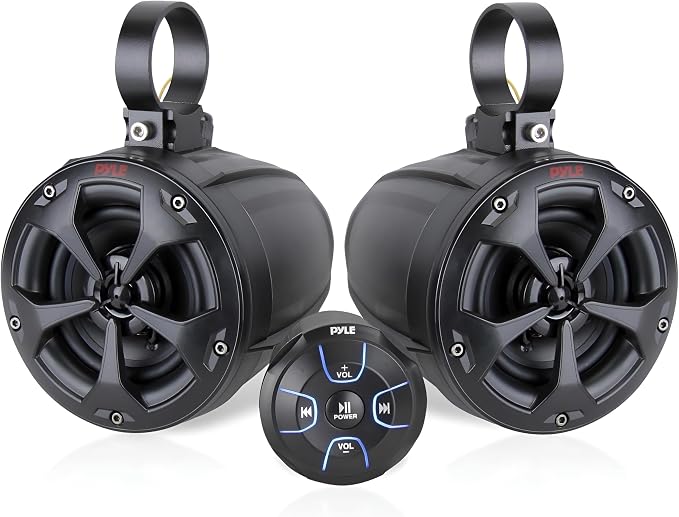 Pyle 2-Way Dual Bluetooth Off-Road Speakers - 4 Inch 800W Marine Waterproof Wakeboard, Full Range Outdoor for ATV, Snow Mobile UTV, Quad, Jeep, Boat PLUTV46BTA, Black