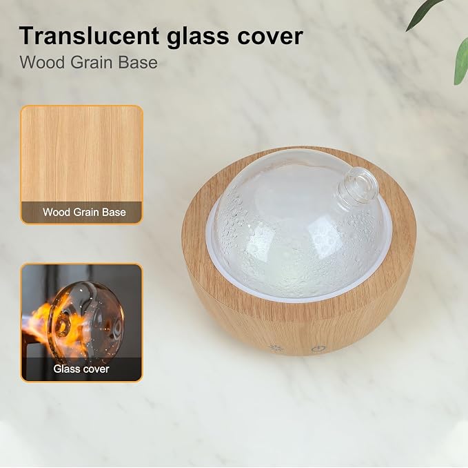 200ml Glass Essential Oil Diffusers for Home, Wood Grain Base Humidifier, Bluetooth Speaker,2025 Upgrade Aromatherapy Diffuser,Aroma Diffuse with Music Player