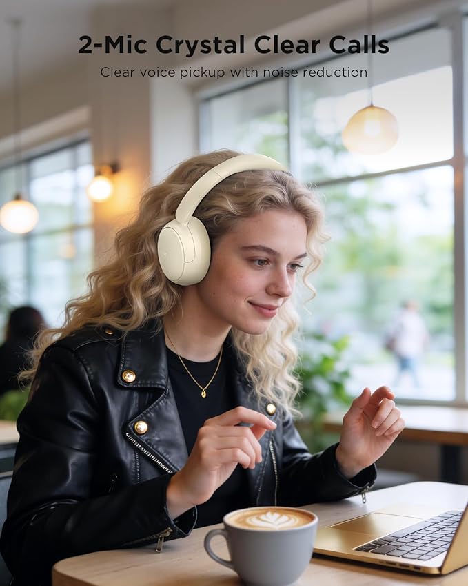 TALIX H30 Hybrid Active Noise Cancelling Headphones, 110H Playtime Hi-Res Audio Bluetooth 6.0 Wireless Over Ear ANC Headphones for Commute/Travel (Off-White)