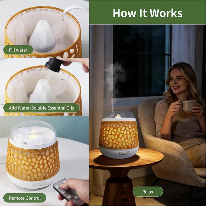Weljoy Dancing Water Essential Oil Diffuser with 8 Colors Night Light, Multiple diffusing Modes, Humidifier, Relaxing Water Flow Sounds, White Noise, 500ml Water Tank, Mood Light for Home Decor (DW01)