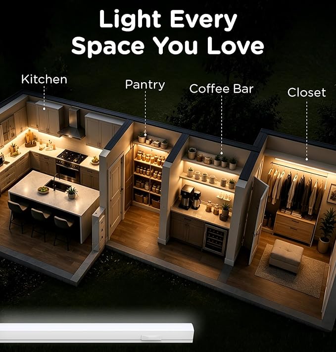 Under Cabinet Lighting Plug in, Dimmable 3CCT 3000/4000/5000K AC120V Super Bright Ultra Slim Linkable LED Counter Lights for Kitchen, Shelf, Closet, Cupboard, White 24 inch 4Pack
