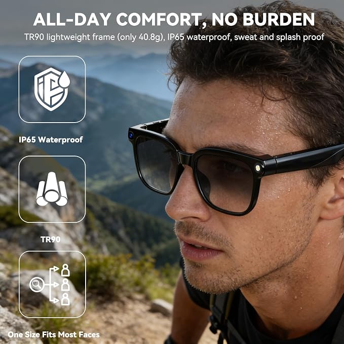 AI Smart Glasses with Camera,8MP Camera Glasses,1080P Anti-Shake Video Recording Glasses, Real Time Translation,AI Voice Assistant,Object Recognition,Bluetooth Sunglasses for Men Women (Photochromic)
