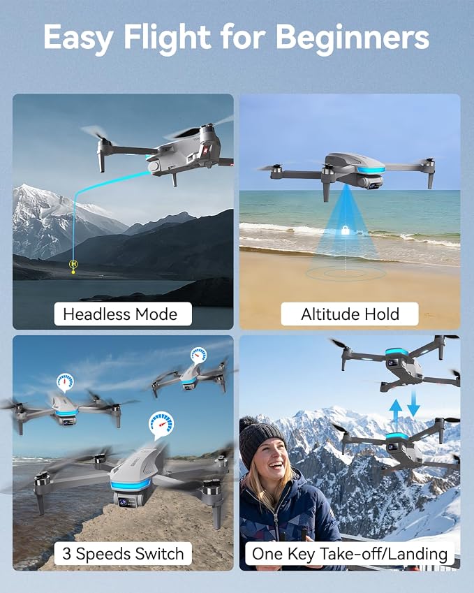 SIMREX GPS Drone with Camera for Adults 4K, Brushless Motor Drones for Beginners ,5G WiFi FPV Foldable, Auto Return , Optical Flow & Altitude Hold,Gesture Control,Follow Me, Waypoint Flight, Toys Gifts for Kid Teen Boys (Gray)