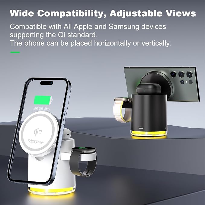 New Generation Qi2 Certified 3 in 1 Magnetic Wireless Charging Station, Compact Fast Charging Station,for Apple iPhone12-17,iWatches,AirPods,Samsung Phones and Watches(30W Adapter Included)(White)