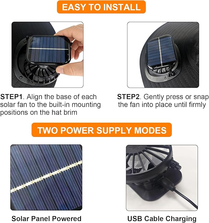 Solar Fan Hat Wide Brim Sun Hat with 2 Solar Fan, Solar Powered & USB Charging Hat Fishing Hat with Fan for Men