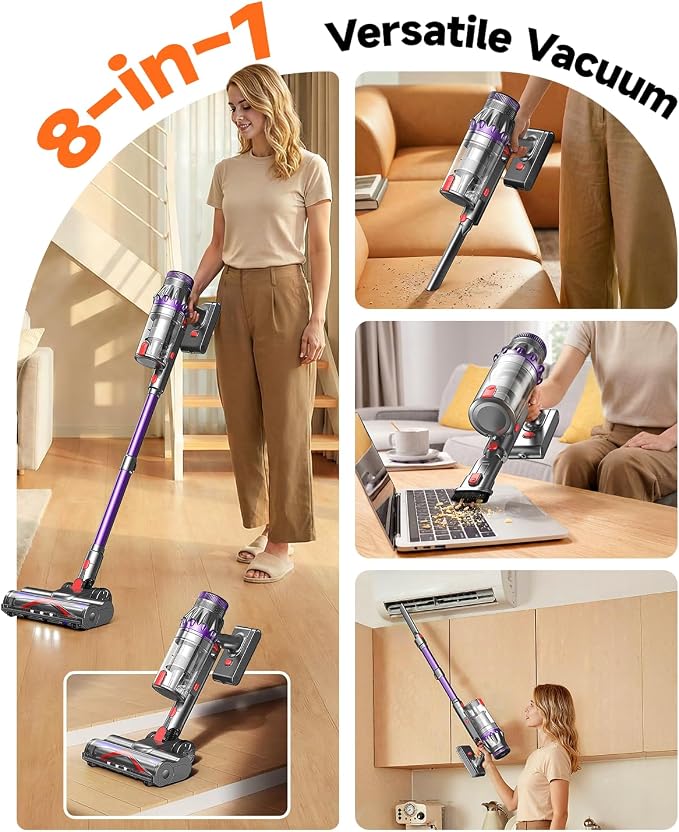 FEPPO Cordless Vacuum Cleaner, Upgraded 70Mins Powerful Vacuum Cleaners for Home with Self-Standing, Touch Screen, Anti-Tangle Stick Vacuum Cordless, Wireless Vacuum for Hardwood Floor/Carpet/Pet Hair