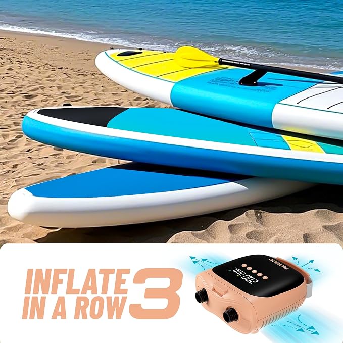 Paddle Board Pump Electric Sup Pump-20PSi Portable Air Compressor Inflation & Deflation Function, 12V DC Detachable Cord for Inflatable Stand Up Paddleboard Kayak Kite Boat Tent Mattress