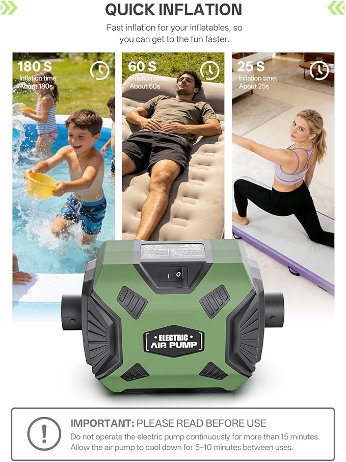 Electric Air Pump for Inflatables: Powerful AC 120V Air Mattress Pump with 5 Nozzles and Hose, Fast Inflation & Deflation for Gymnastics Track Mat, Pool Float, Raft