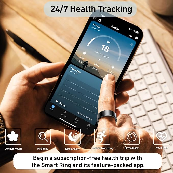 Smart Ring Health Tracker, Sleep&Exercise Monitor Heart Rate,Blood Oxygen,Fitness Trackers for Man&Women -Long Lasting Batteries,Waterproof Sleep Tracking Wearable (Rose Gold, 7)