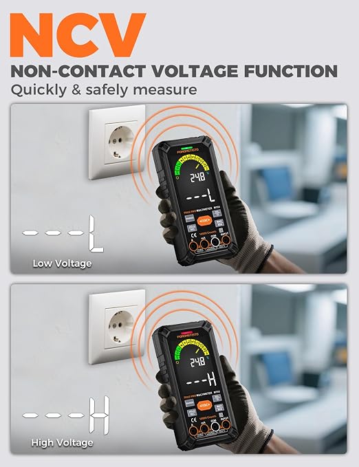 Digital Multimeter Tester 10000 Counts, Smart Multimeter Rechargeable, Auto-Ranging Voltmeter for Measuring Voltage and so on, Dual Fuse Overload Protection, Foldable Stand, Smart Input Jack Warning