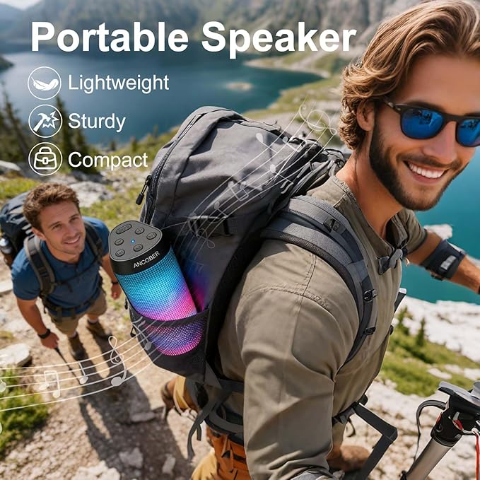 Portable Bluetooth Speaker, 20W Stereo Loud Sound, 8 Modes LED Light Show, 30H Playtime, IPX4 Waterproof, TWS Pairing, Built-in Mic, BT5.3 Wireless Speaker for Outdoor, Party, Travel, Home, Ideal Gift
