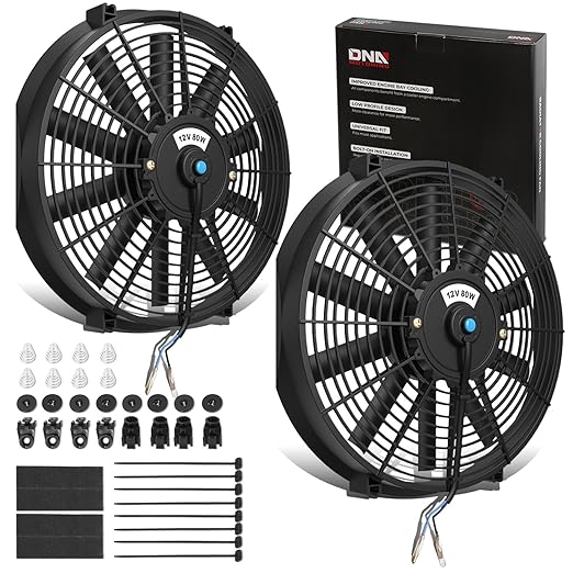 DNA Motoring 16 Inch High Performace Electric Cooling Slim Radiator Fan with Mount Kit, Black, 2PCS, RAF-16+FMK-X2